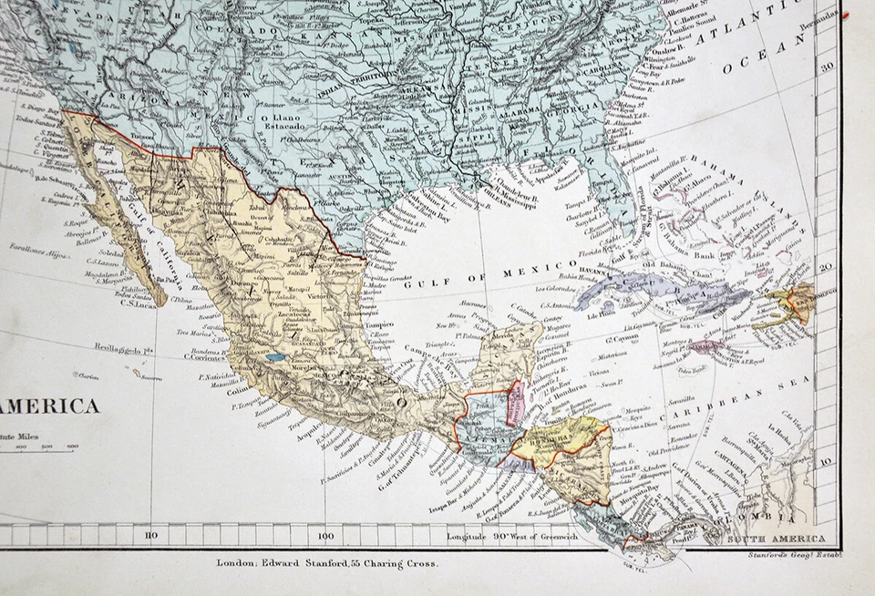 1885 Stanford Map North America United Sates Canada Mexico Alaska Cuba Antique - Image 4 of 4