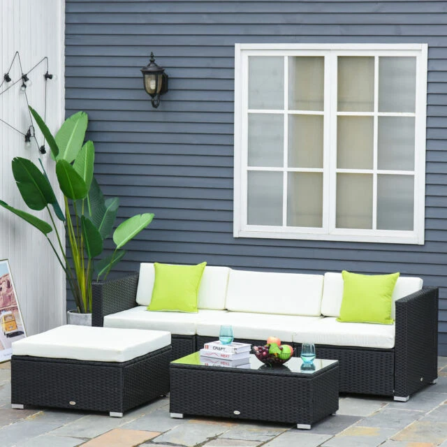 Outsunny 5 PCs Sofa Set With Table-Black