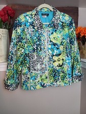 Nancy Bolen City Girl Turquois/green Jungle Floral Theme Collar Jacket Size Xl