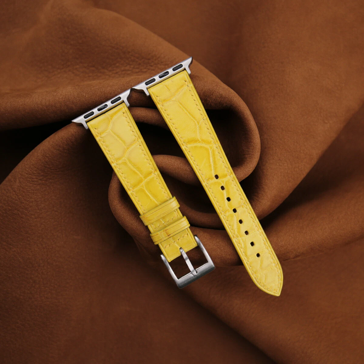Yellow Alligator Leather Apple Watch Band 38mm 40mm 41mm 42mm 44mm 45mm