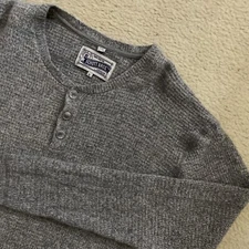Schott Bros. Sweater Men's XL Gray Long Sleeve Waffle Henley Wool/Nylon Blend