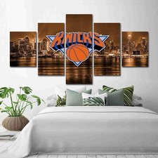 New York Knicks Logo & Skyline NBA Basketball Team 5 Piece Panel Canvas Wall Art