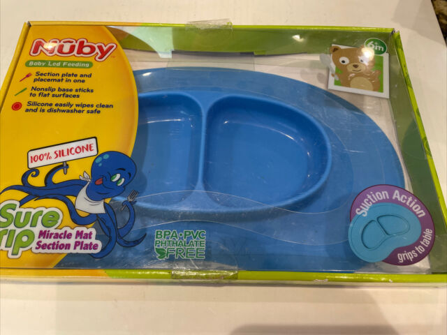 NIP Nuby Sure Grip Miracle Mat Section Plate Blue Baby Toddler Silicone