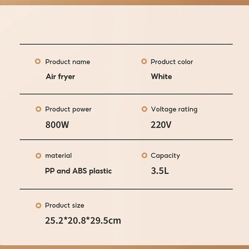 HAN RIVER Air Fryer WHITE 3.5L Non-Stick Coating Oil Free Smokeless Cooker Fryer - Picture 10 of 11