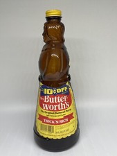 RARE Vintage Mrs Butterworths Glass Syrup Bottle 24oz Metal Cap Misplaced Label