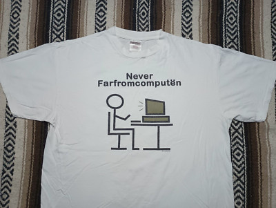 90s Computer Novelty T Shirt vtg single stitch Never Farfromcomputen VW promo XL