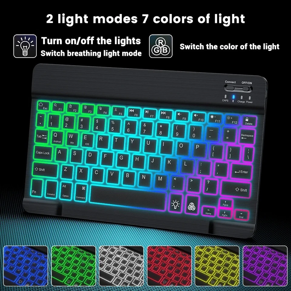 Backlit RGB Wireless Bluetooth Keyboard + Mouse Touchpad For IOS Android PC MAC - Image 2 of 4