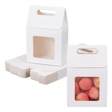28 Pcs Paper Gift Bags White Paper Bags with Transparent Window Flower Bouque...