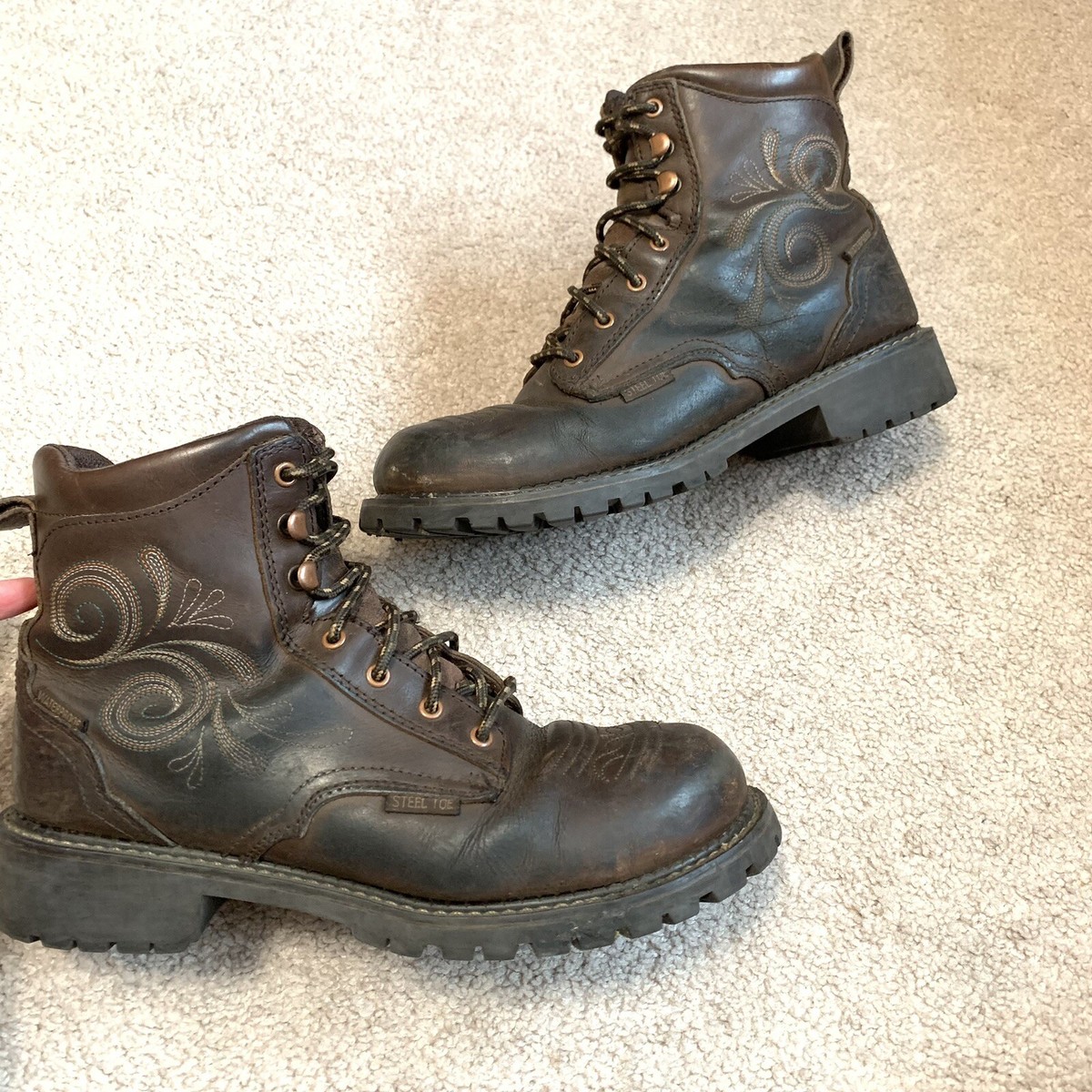 Justin Katerina Women's Size 10 Waterproof Steel Toe Brown Leather