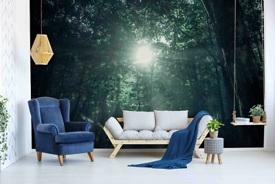3D Sunshine Forest Green Tree Self-adhesive Removable Wallpaper Murals Wall