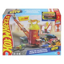 Hot wheels City With 1 Toy, Super Loop Fire Station, With Car Elevator Ramp