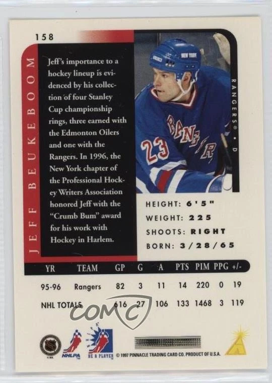 1996-97 Pinnacle Be A Player Auto Jeff Beukeboom #158 Auto - Image 2 of 2
