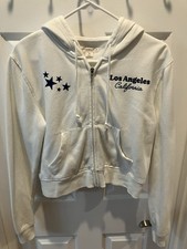 Aeropostale Women  s M Los Angeles 87 Cropped Full Zip Hoodie Cream Stars