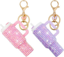 Sparkling Rhinestones Mini Tumbler Keychain Lip Balm Holder Key Ring, Stylish 
