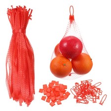 100Pcs 40cm/16 Inch Reusable Mesh Produce Bags with Plastic Buckle, Red