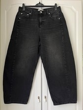 Marks & Spencer Viral Mid Rise Barrel Jeans Black 100% Cotton Pants 14 Regular