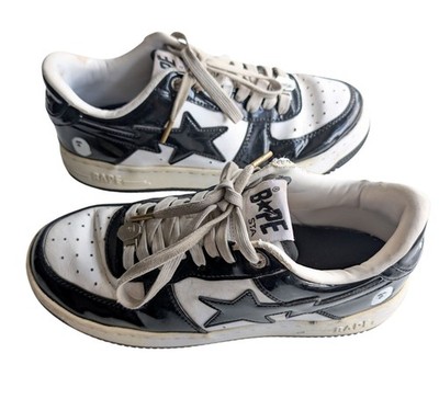 Herren A Bathing Ape Vintage STA weiß/blau Leder Turnschuhe Größe 27 UK Größe 8