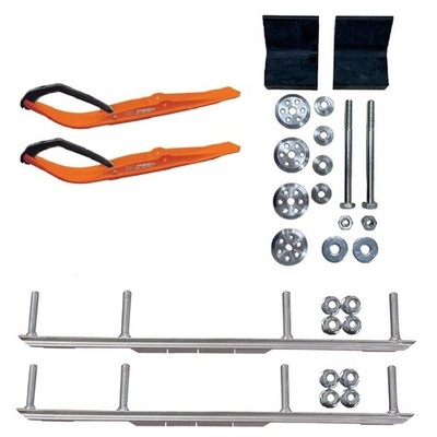 C&A Pro Orange Razor Snowmobile Skis w/ 9'' Shaper Bars Complete Kit Polaris