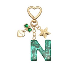 Cute Initial Letter Keychain, Letter N Keychains for Women Girls Bling Green