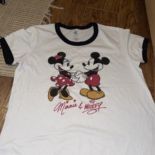 Disney Mickey  Minnie White Short Sleeve Ringer Vintage T Shirt Size XL