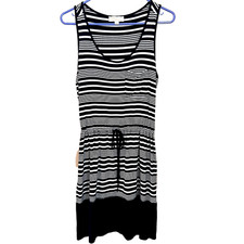 Olive & Oak Navy Striped Sleeveless Tank Dress Sz S Drawstring Coastal Nautical