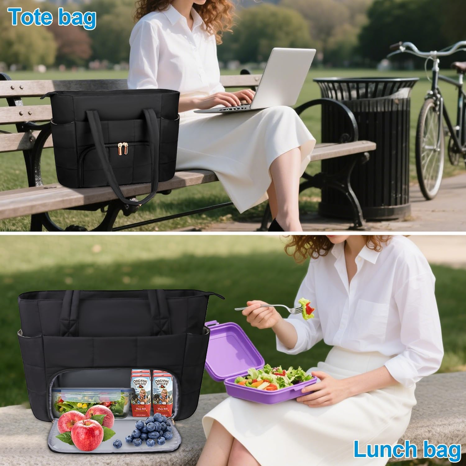 Stylish Lightweight Women's Work Tote with Insulated Lunch Compartment