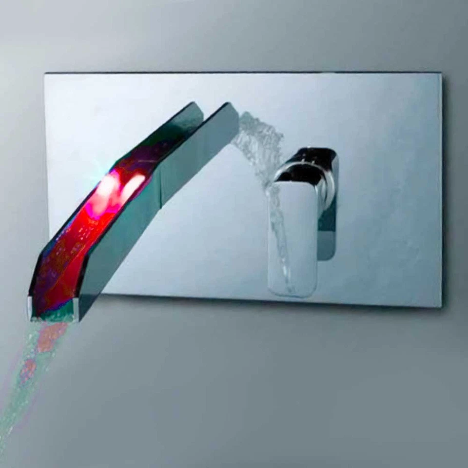Robinet cascade LED Mitigeur murale pour lavabo ou baignoire lumineux chromé - Photo 4/4