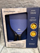 NEW Tommy Bahama Pickleball Set 2-Blue Wooden Paddles 2-Balls Reg