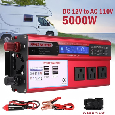 #ad Car Power Inverter 5000W DC 12V To AC 110V Pure Sine Wave Solar Converter 4 USB $35.19