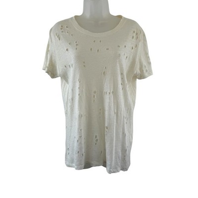 IRO Clay Shirt Womens Small White 100% Linen Distressed Tee Slub Made Portugal