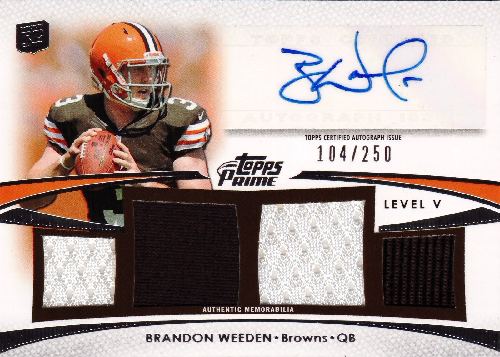 Brandon Weeden Topps Prime Level V Autograph Relics #PVBW Base