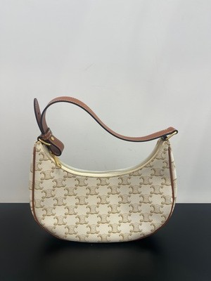 Celine AVA Triomphe White Monogram Canvas Shoulder Bag Women