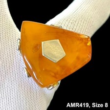 Vintage European Natural Baltic Amber Rings Sterling Silver, Size adjustable