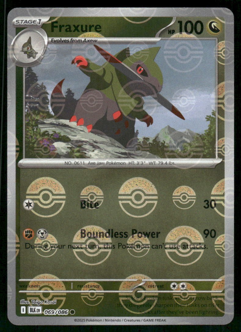 Fraxure (Poke Ball Pattern) 069/086 Common Holo NM Pokemon SV: Black Bolt