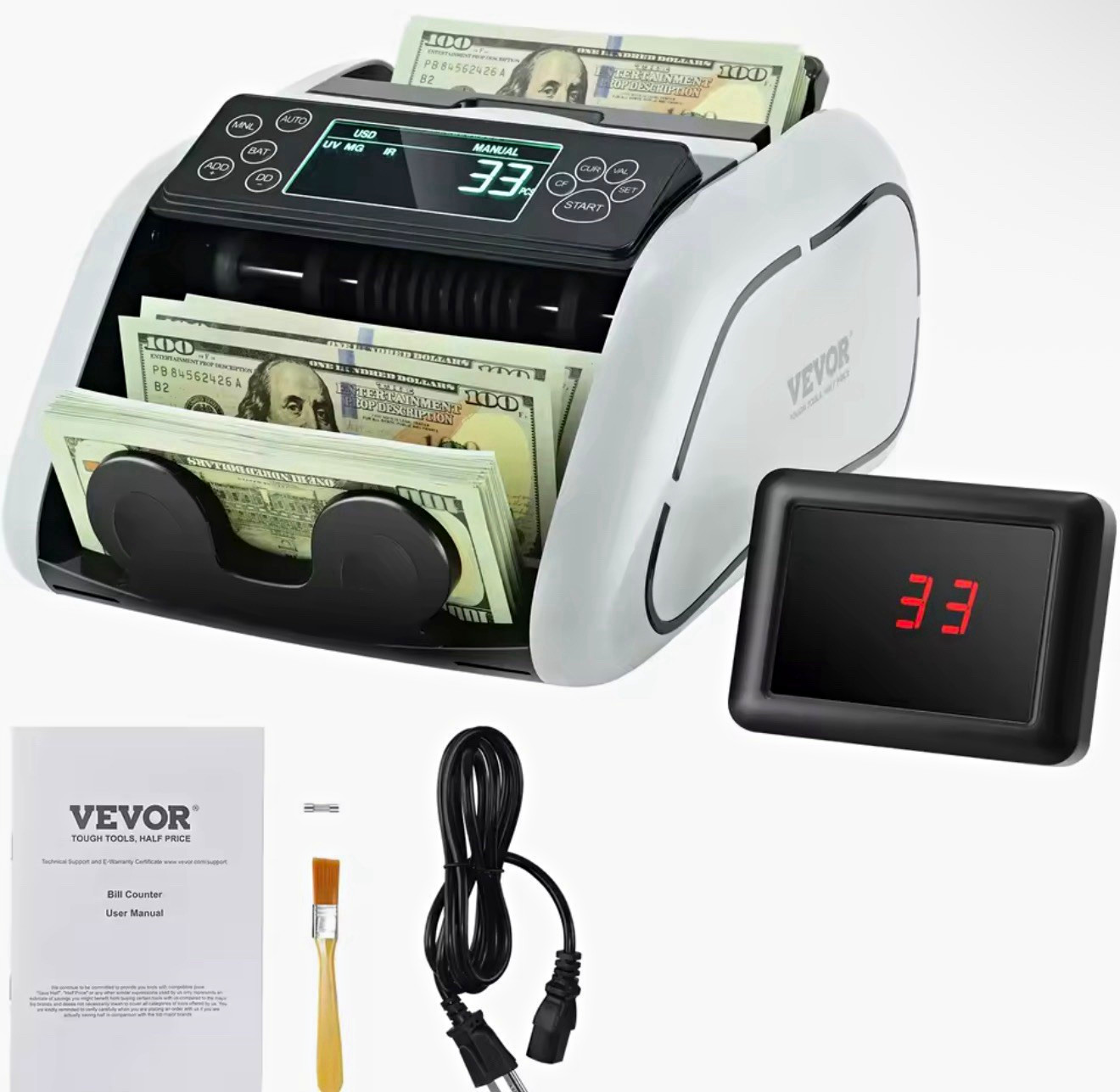 VEVOR Electric Bill Counter w/ External Display, UV MG IR Detection, Wired