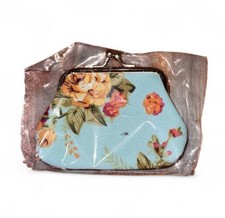 Floral Tapestry Coin Purse Kiss Lock Clutch Silver Tone Frame Retro