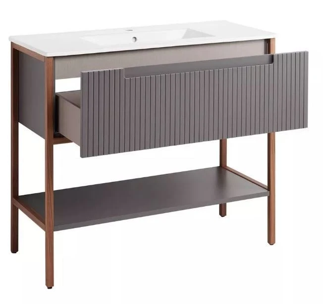 Nuevo tocador consola Bisbee 40" gris ceniza apagada - con marco de roble cálido por firma Foto 3 de 4