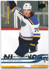 2025-26 Upper Deck Series 1 Holiday SP Green Foil #153 Oskar Sundqvist St. Louis