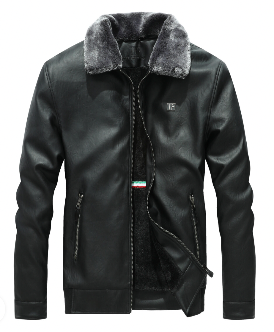 TF-Collection | Black Leather Jacket with Faux Fur Collar (M1918Z