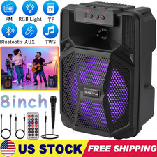 8" Portable Bluetooth Speaker FM Subwoofer Heavy Bass Sound System Party w/ Mic