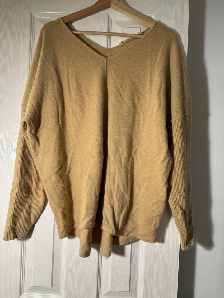 Suéter Soft Surroundings Etta 100% Cachemira Talla XL Bronceado Hombro Caído Holgado Foto 2 de 4