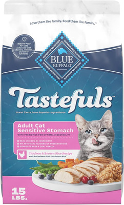 Tastefuls Natural Dry Food for Adult Cats, Sensitive Stomach, Chicken & Brown Ri