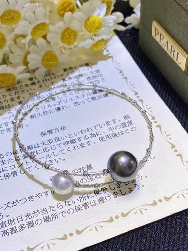 8-11 mm natural round multicolor Tahitian south sea pearl bracelet - Picture 4 of 4