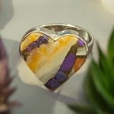 Sterling Silver Spiny Oyster Purple Dahlia Turquoise Ring