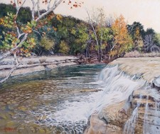 Bull Creek Waterfalls Austin, Texas.  22 x 24" Oil Painting. Western Landscapes