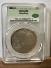 1926-S Peace Dollar CAC AU58 WitterBrick Holder Better Date Silver Dollar