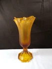 Fenton Amber & Amber Satin Glass Large Swung Footed Handkerchief Vase INV2