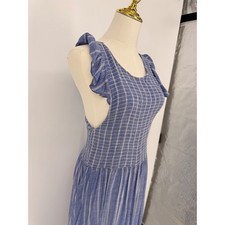 Free People Blue Striped Smocked Waist Maxi Dress With Ruffle Sleeve Size Medium