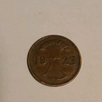 1923 Weimar Germany 1 Rentepfennig Coin From The Weimar Republic F Mint Mark