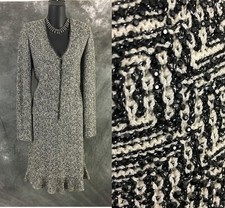 NEW BEAUTIFUL St John evening knit black white shimmer rhinestones skirt suit 8